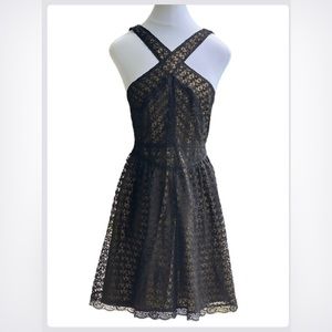 Victoria's Secret Moda International Black Gold Lace Mini Dress Size 8 New